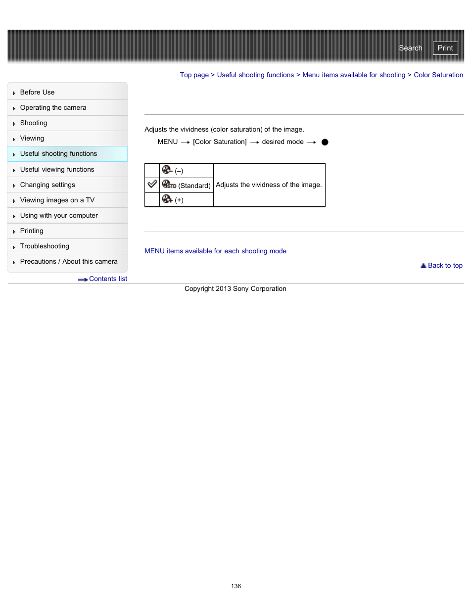 Color saturation, Cyber-shot user guide | Sony DSC-HX300 User Manual | Page 143 / 252