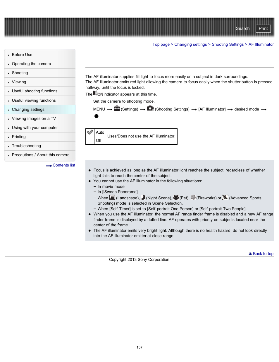 Af illuminator, Cyber-shot user guide | Sony DSC-HX300 User Manual | Page 164 / 252