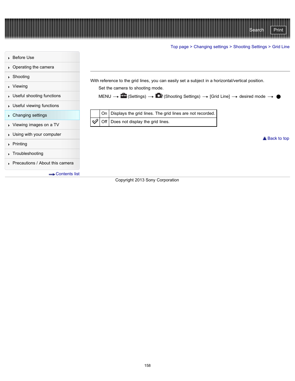 Grid line, Cyber-shot user guide | Sony DSC-HX300 User Manual | Page 165 / 252