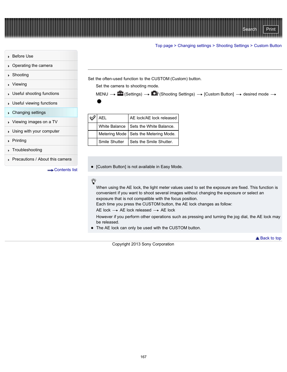 Custom button, Details, Cyber-shot user guide | Sony DSC-HX300 User Manual | Page 174 / 252