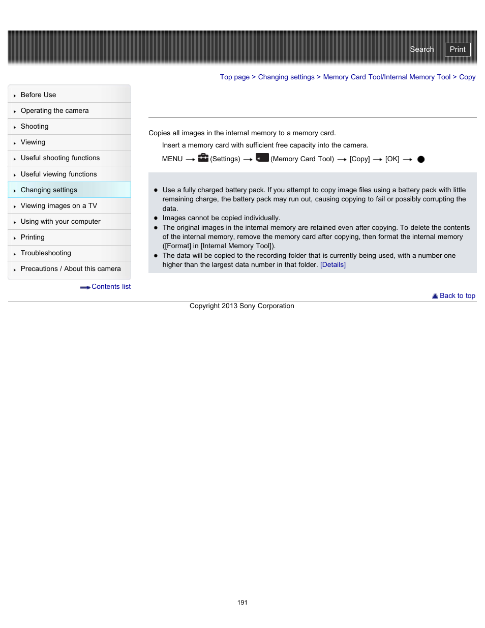 Copy, Details, Cyber-shot user guide | Sony DSC-HX300 User Manual | Page 198 / 252