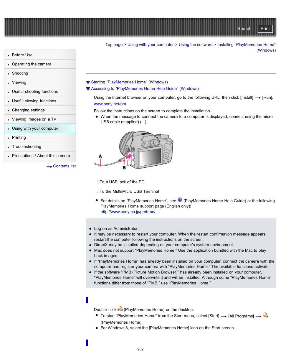 Installing “playmemories home” (windows), Cyber-shot user guide | Sony DSC-HX300 User Manual | Page 209 / 252