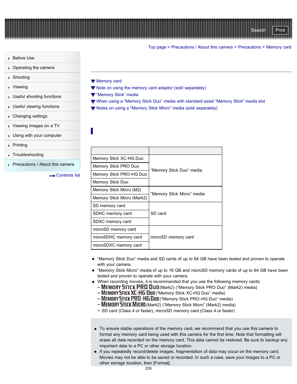 Memory card, Details, Cyber-shot user guide | Sony DSC-HX300 User Manual | Page 242 / 252