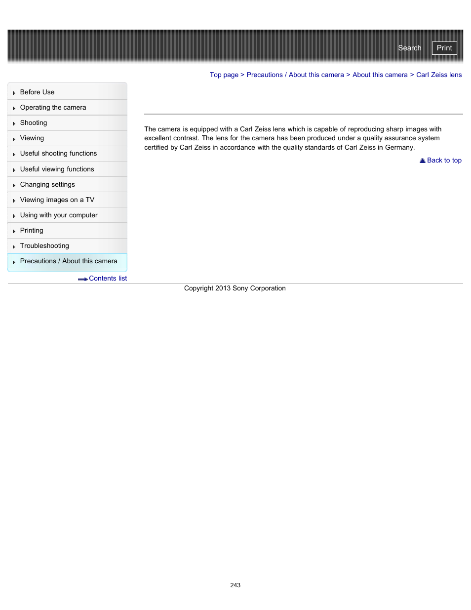 Carl zeiss lens, Cyber-shot user guide | Sony DSC-HX300 User Manual | Page 250 / 252