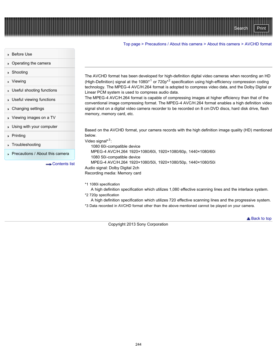 Avchd format, Cyber-shot user guide | Sony DSC-HX300 User Manual | Page 251 / 252