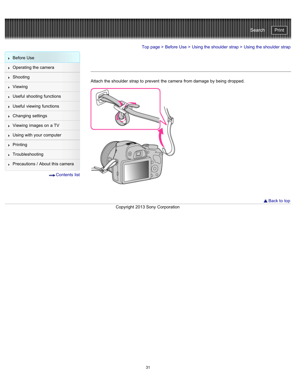 Using the shoulder strap, Cyber-shot user guide | Sony DSC-HX300 User Manual | Page 38 / 252