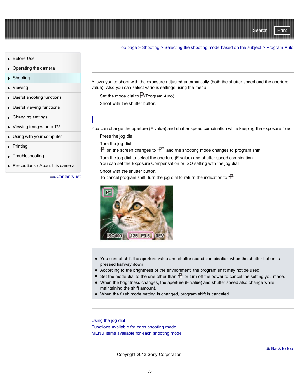 Program auto, Cyber-shot user guide | Sony DSC-HX300 User Manual | Page 62 / 252
