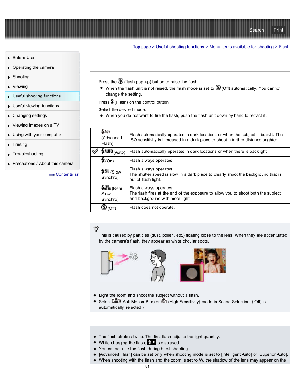 Flash, Cyber-shot user guide | Sony DSC-HX300 User Manual | Page 98 / 252