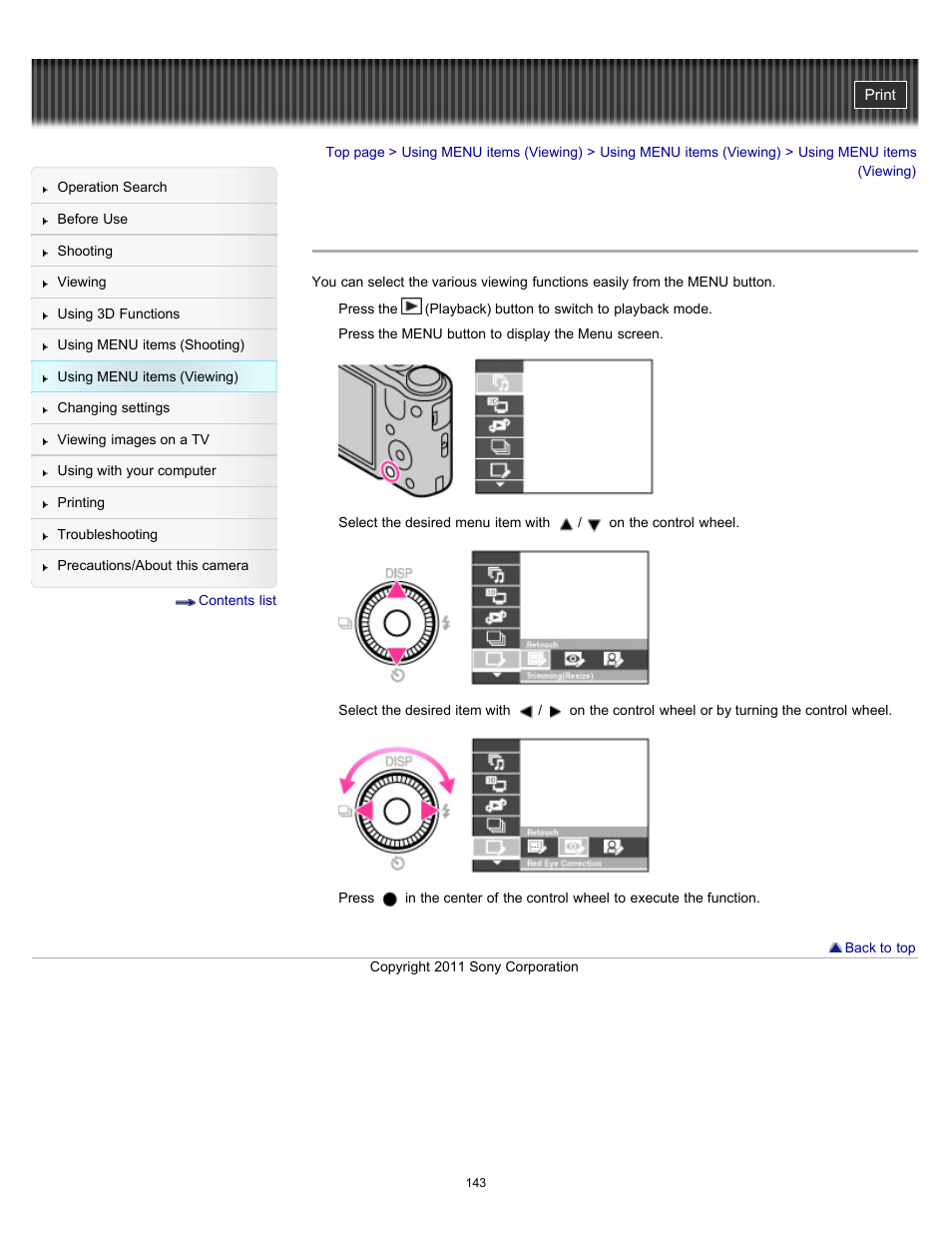Using menu items (viewing) | Sony DSC-HX7V User Manual | Page 143 / 271