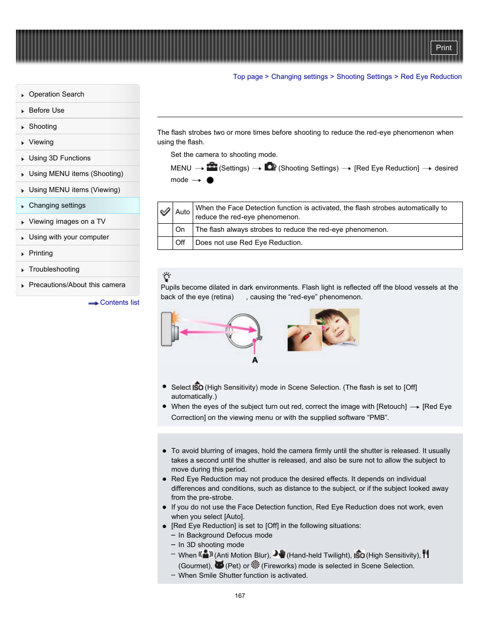 Red eye reduction | Sony DSC-HX7V User Manual | Page 167 / 271