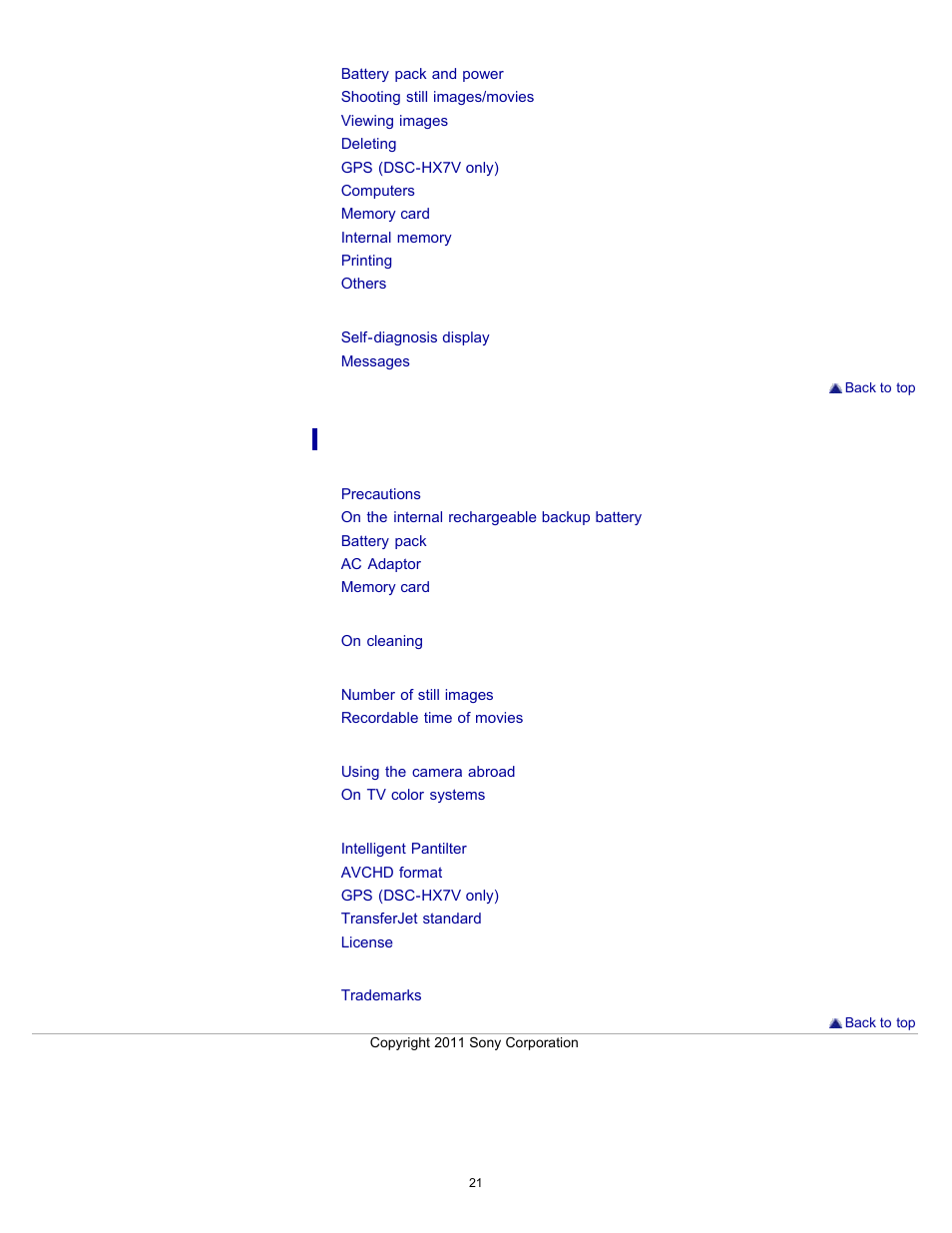 Sony DSC-HX7V User Manual | Page 21 / 271