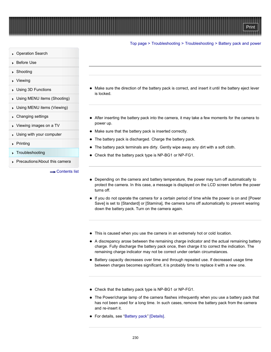 Battery pack and power | Sony DSC-HX7V User Manual | Page 230 / 271