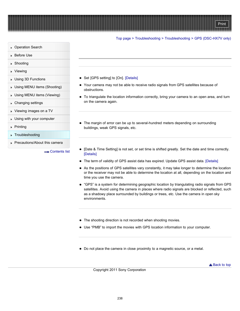 Gps (dsc-hx7v only) | Sony DSC-HX7V User Manual | Page 238 / 271