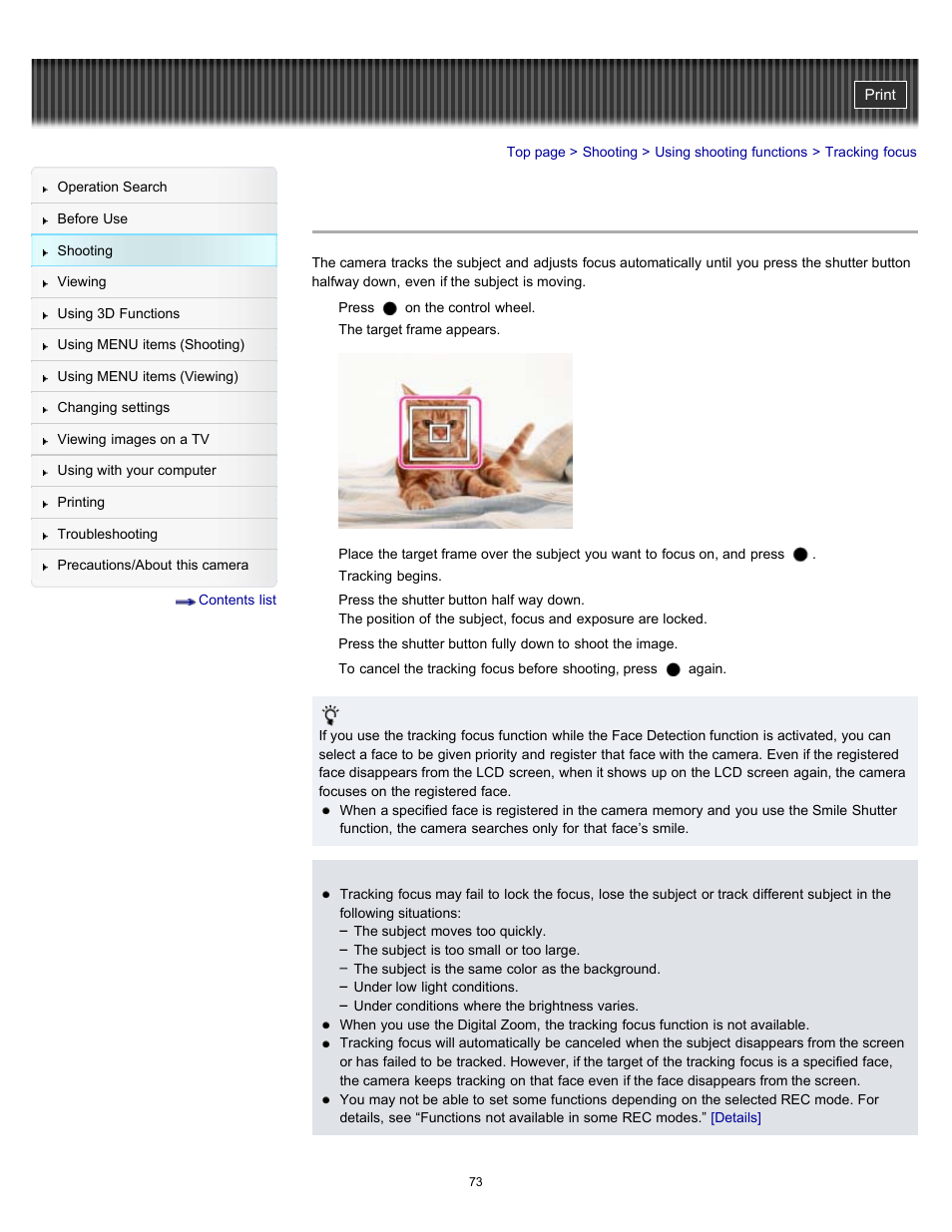 Tracking focus, Details | Sony DSC-HX7V User Manual | Page 73 / 271