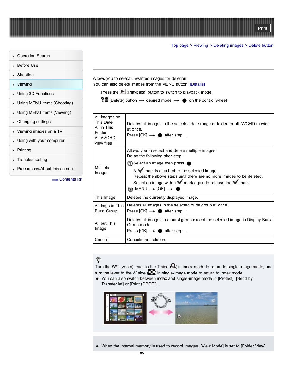 Delete button | Sony DSC-HX7V User Manual | Page 85 / 271