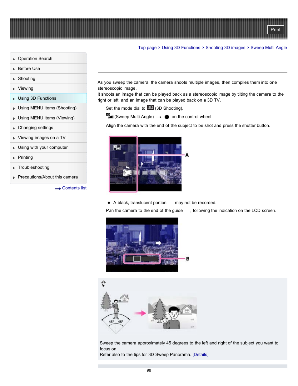 Sweep multi angle, Details | Sony DSC-HX7V User Manual | Page 98 / 271