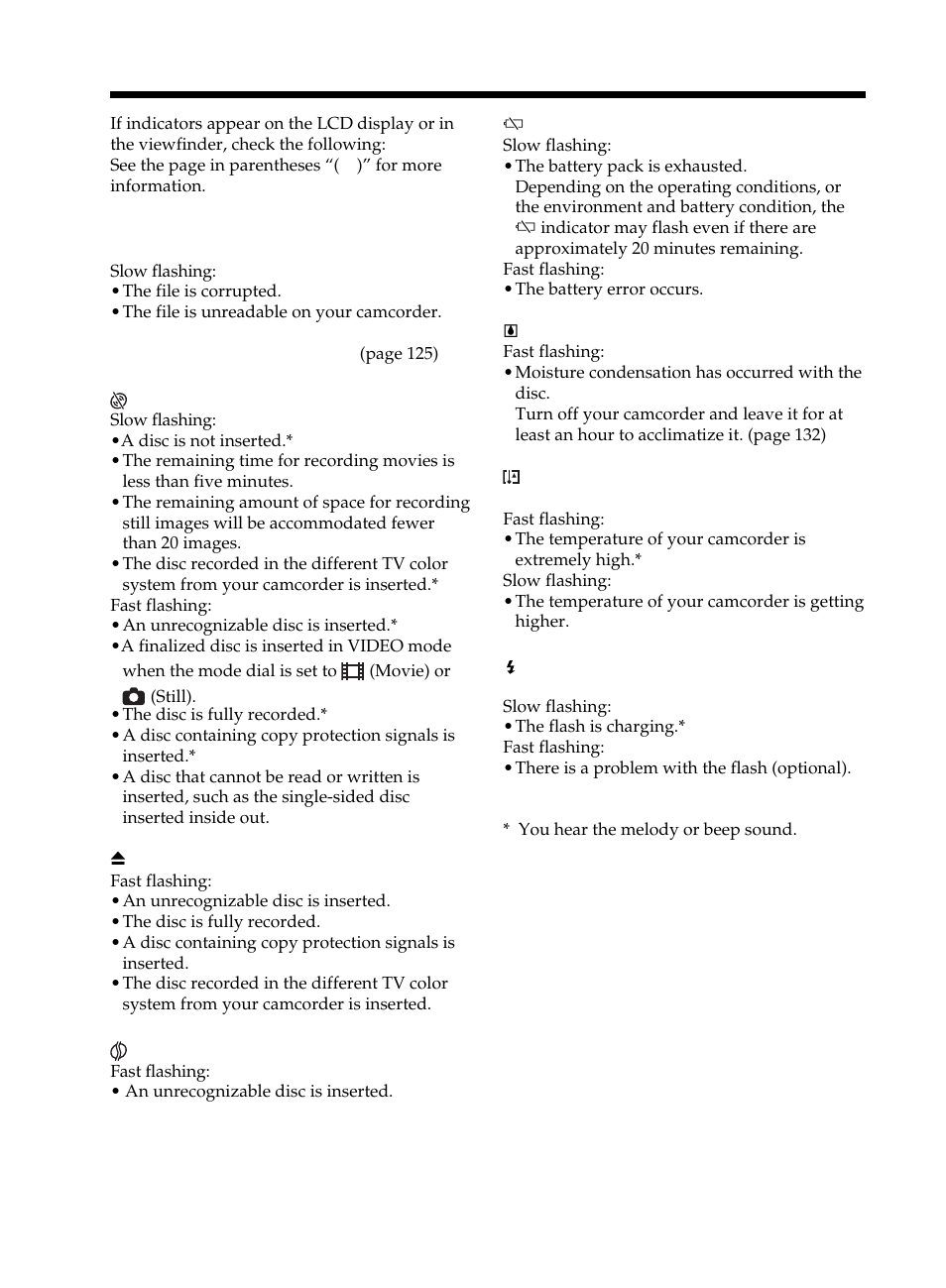 Warning indicators | Sony DCR-DVD101 User Manual | Page 126 / 148