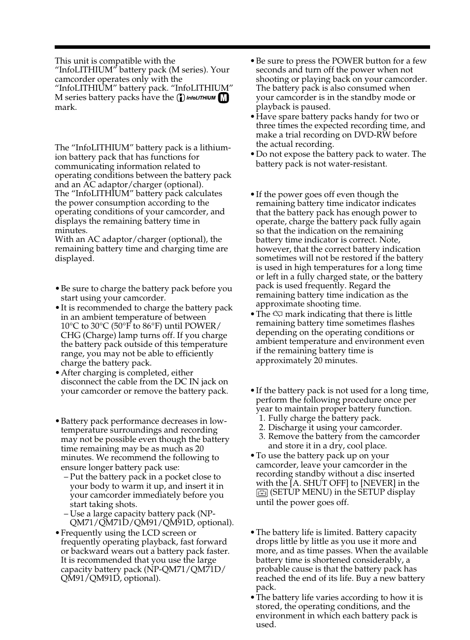 About the “infolithium” battery pack, About the “infolithium, Battery pack | Sony DCR-DVD101 User Manual | Page 130 / 148