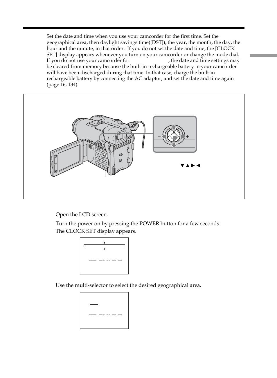 Step 4 setting the date and time, Open the lcd screen | Sony DCR-DVD101 User Manual | Page 23 / 148