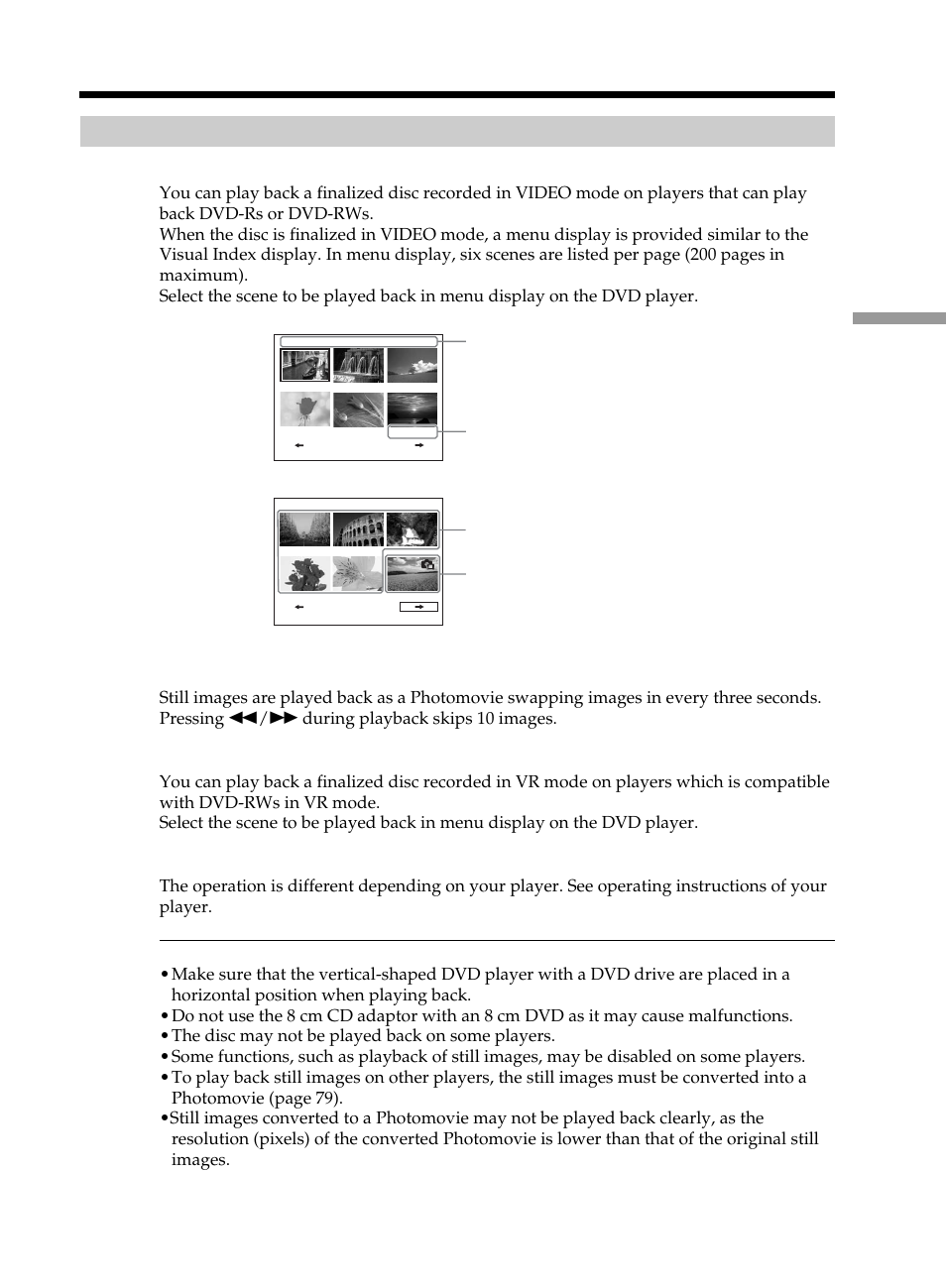 Playing back a disc on a dvd player, etc, Playing back a disc on a dvd, Player, etc | Finalizing a disc for other players | Sony DCR-DVD101 User Manual | Page 69 / 148