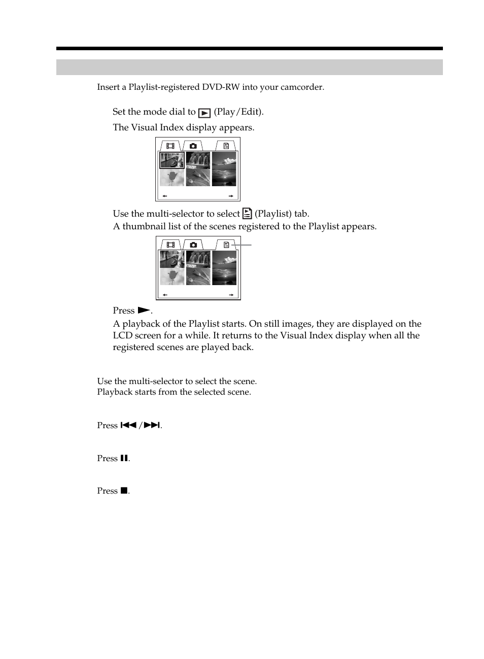 Playing the playlist | Sony DCR-DVD101 User Manual | Page 86 / 148