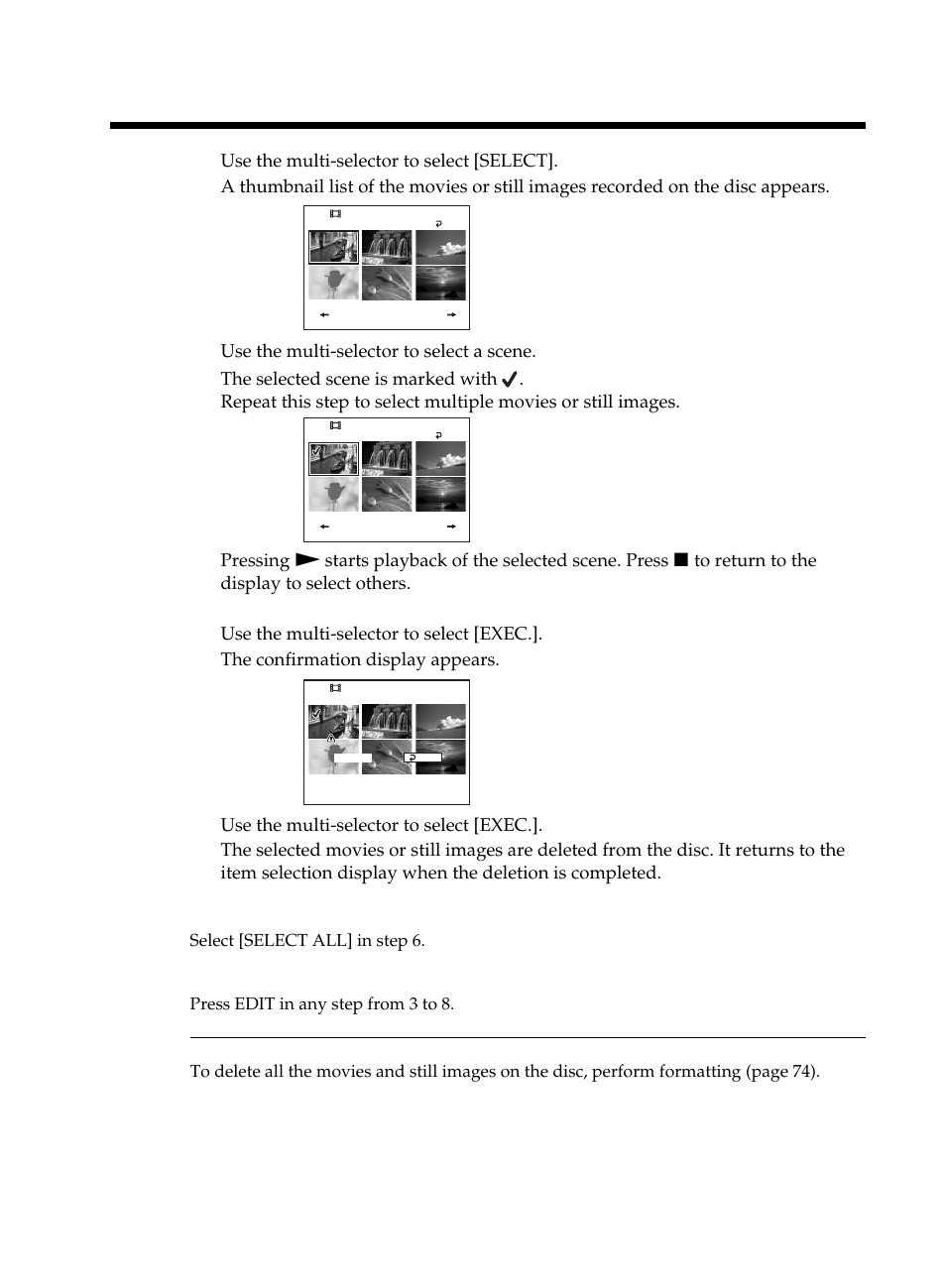 Editing the original data, Delete, Select [select all] in step 6 | Sony DCR-DVD101 User Manual | Page 90 / 148