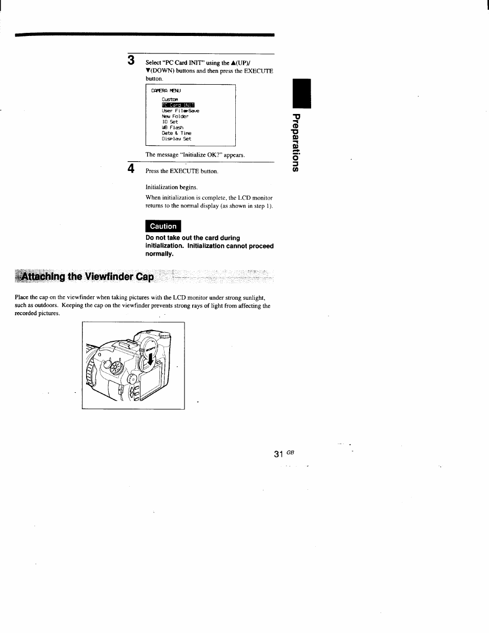 Caution, Attaching the viewfinder cap | Sony DSC-D700 User Manual | Page 31 / 118