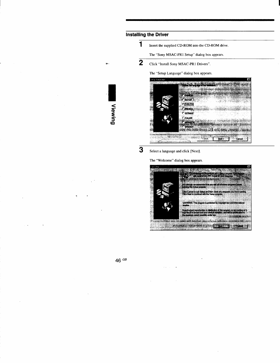 Installing the driver, R'cmiese | Sony DSC-D700 User Manual | Page 46 / 118