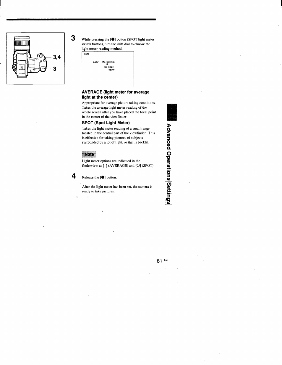 Spot (spot light meter), Note | Sony DSC-D700 User Manual | Page 61 / 118