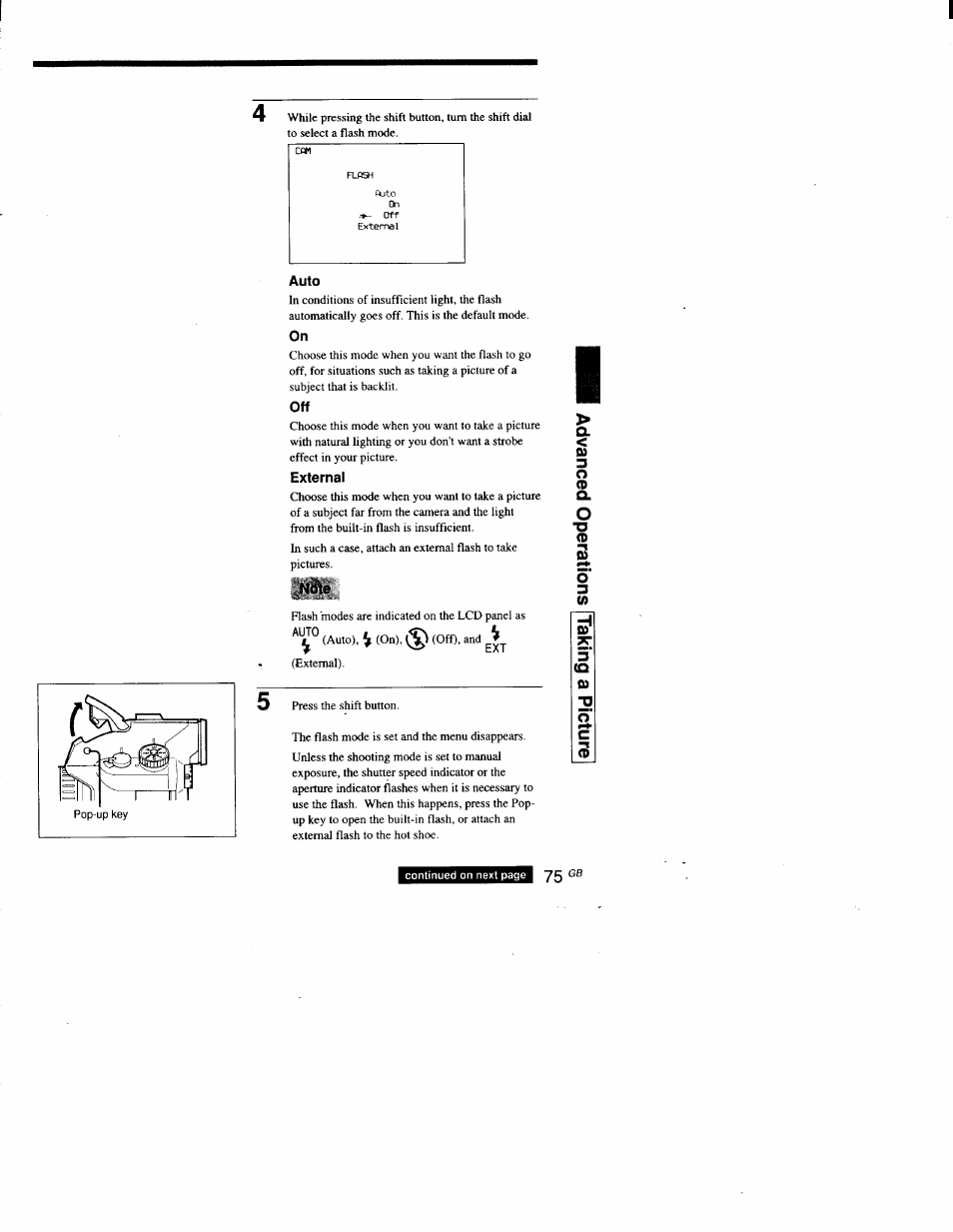 External, O' c, Continued on next page 75 | Sony DSC-D700 User Manual | Page 75 / 118