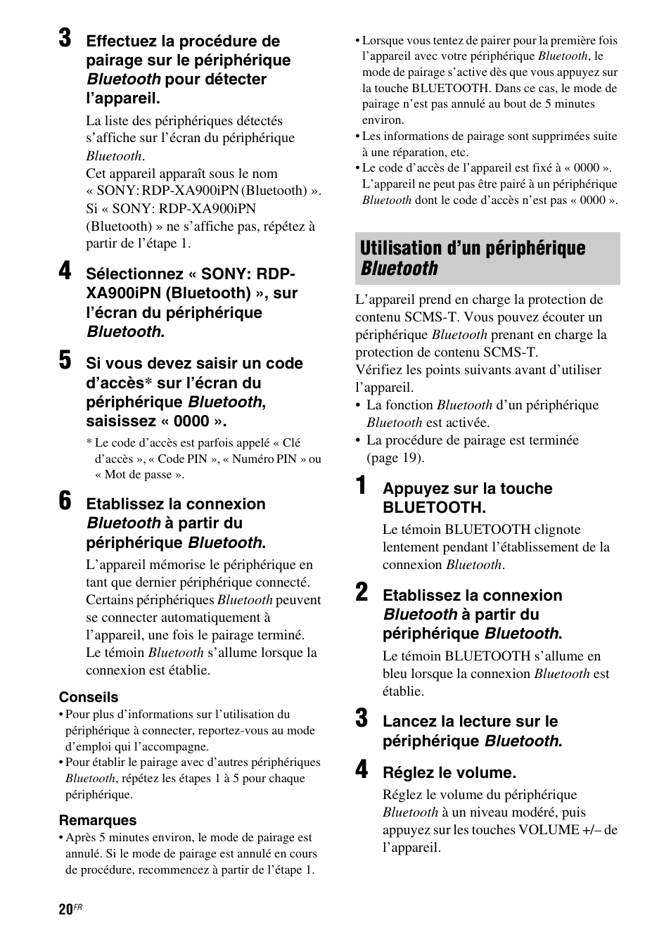 Utilisation d’un périphérique bluetooth | Sony RDP-XA900iPN User Manual | Page 58 / 108
