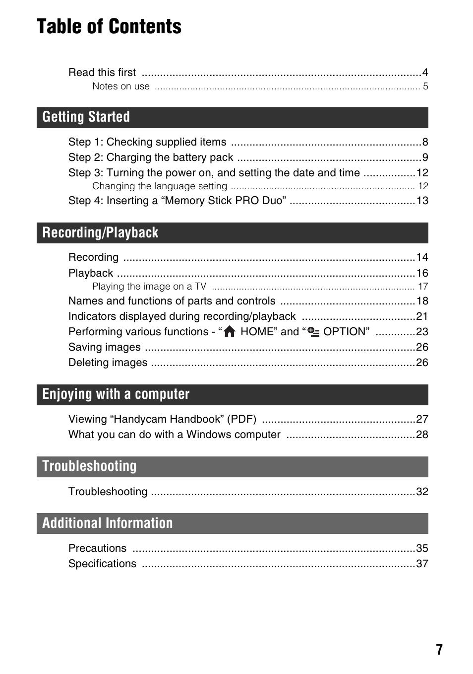 Sony HDR-CX7 User Manual | Page 7 / 40