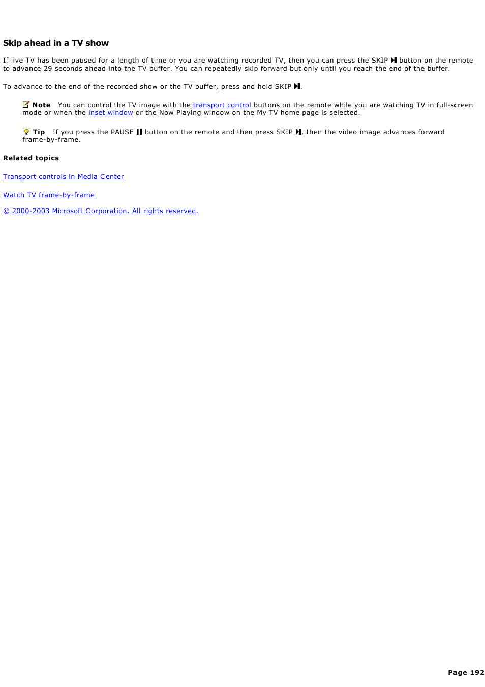 Skip ahead in a tv show | Sony PCV-RZ44G User Manual | Page 192 / 459