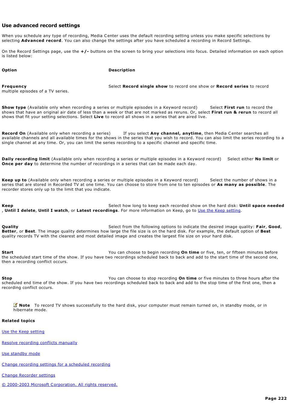 Use advanced record settings | Sony PCV-RZ44G User Manual | Page 222 / 459