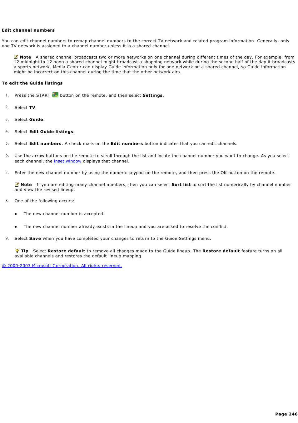 Edit channel numbers | Sony PCV-RZ44G User Manual | Page 246 / 459