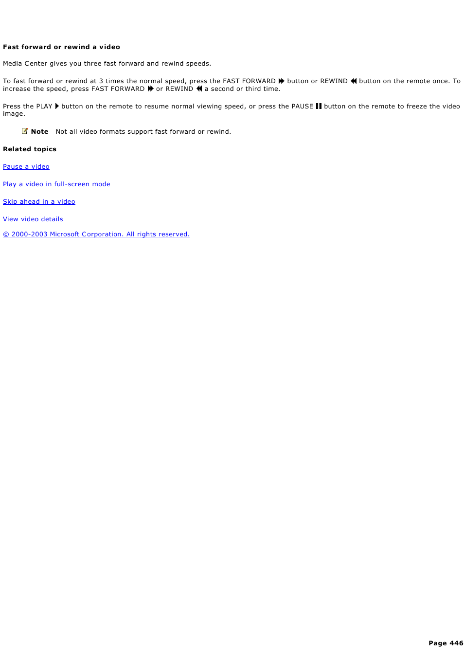 Fast forward or rewind a video | Sony PCV-RZ44G User Manual | Page 446 / 459