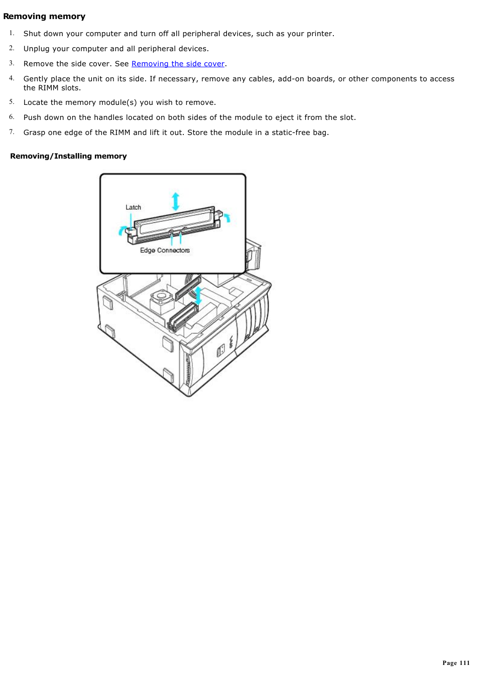 Removing memory | Sony PCV-RX590G User Manual | Page 111 / 119
