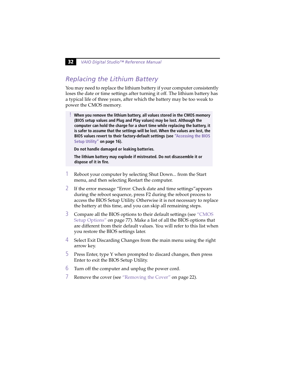 Replacing the lithium battery | Sony PCV-R553DS User Manual | Page 46 / 122
