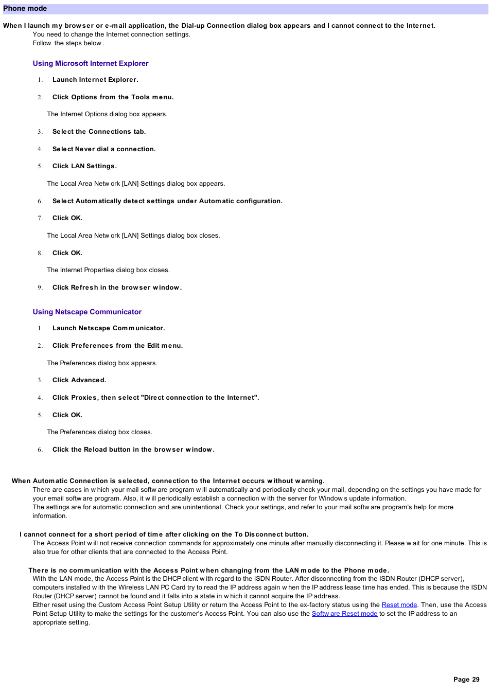 Phone mode | Sony PCWA-A100 User Manual | Page 29 / 61