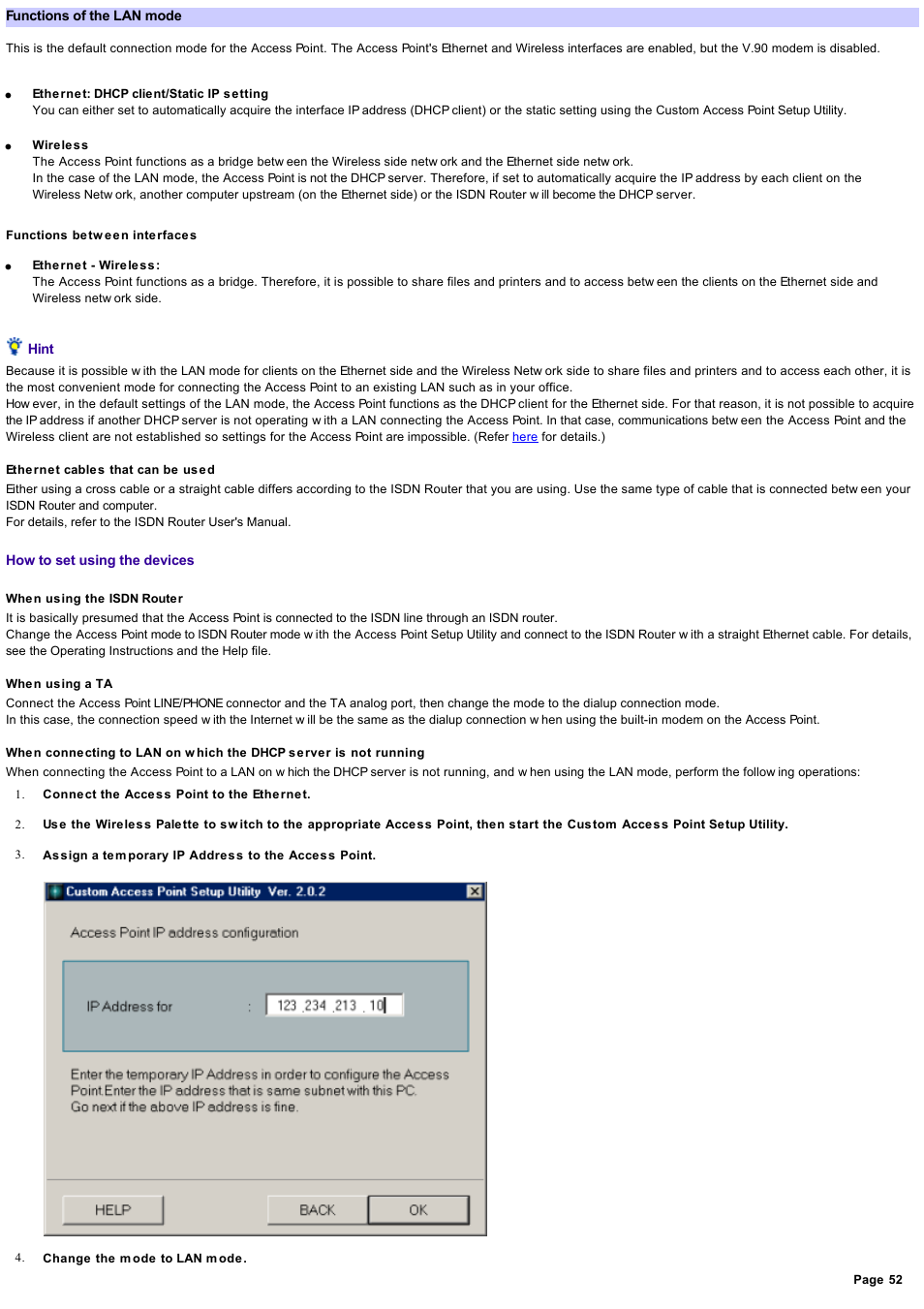 Functions of the lan mode | Sony PCWA-A100 User Manual | Page 52 / 61