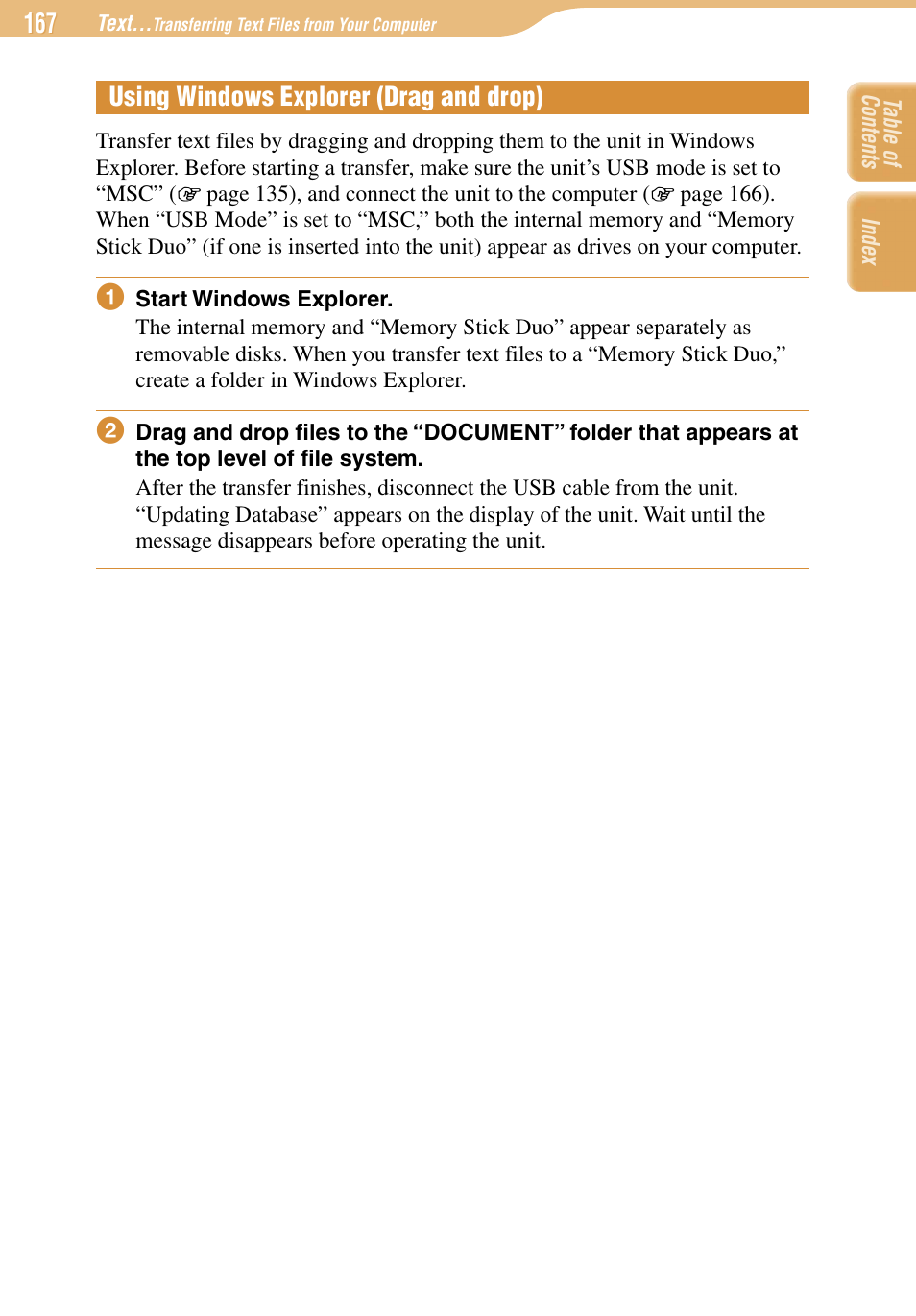 Using windows explorer (drag and drop) | Sony COM-1 User Manual | Page 167 / 252
