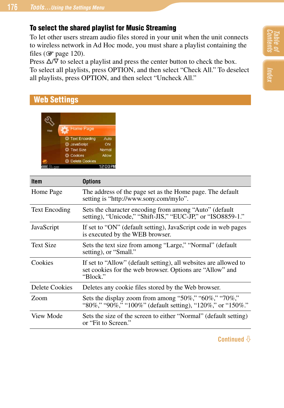 Web settings | Sony COM-1 User Manual | Page 176 / 252