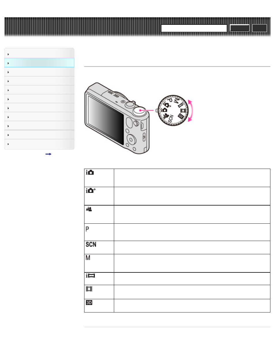 List of mode dial functions, Cyber-shot user guide | Sony DSC-HX10V User Manual | Page 47 / 273