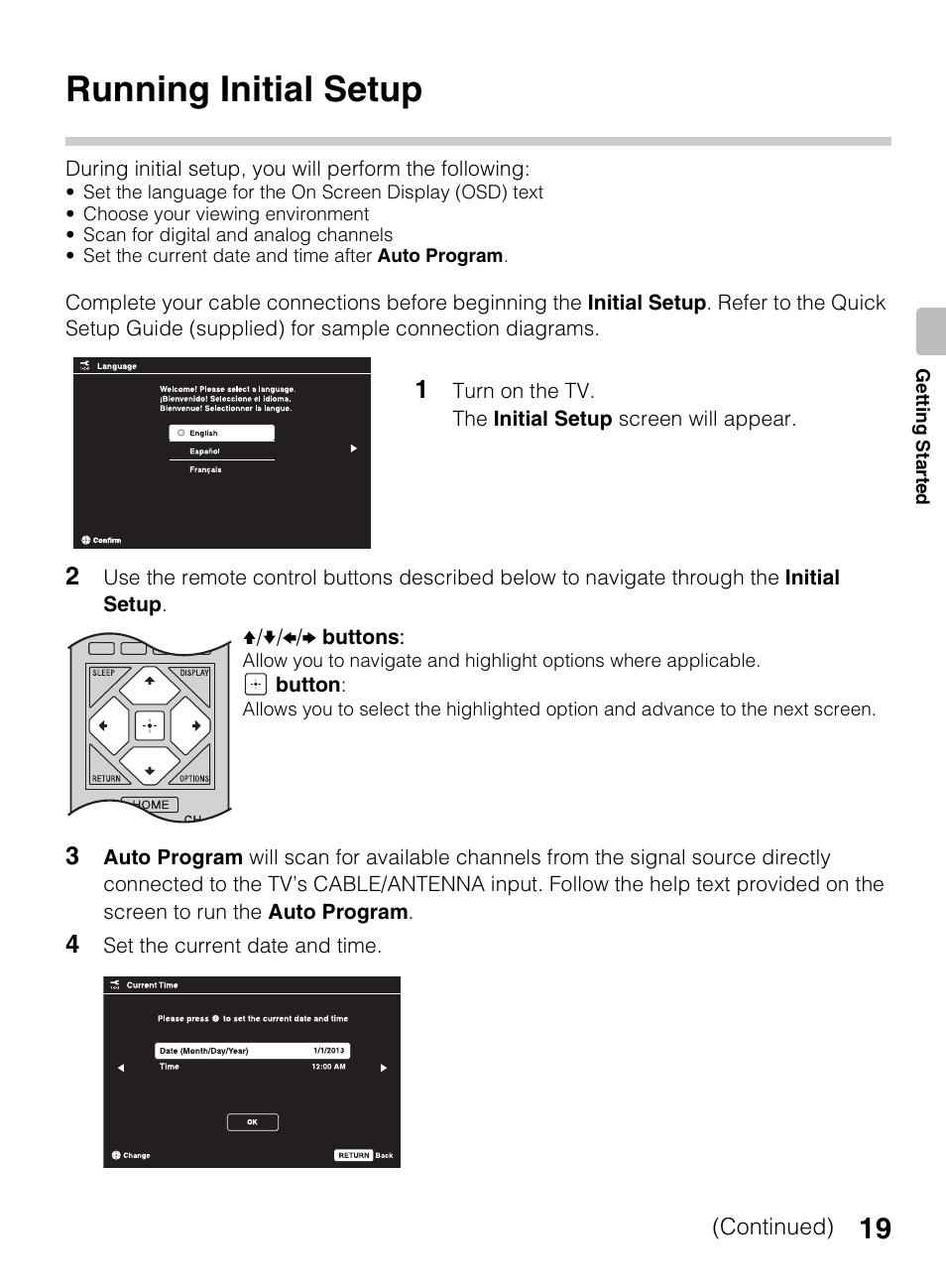 Running initial setup | Sony KDL-50R450A User Manual | Page 19 / 68