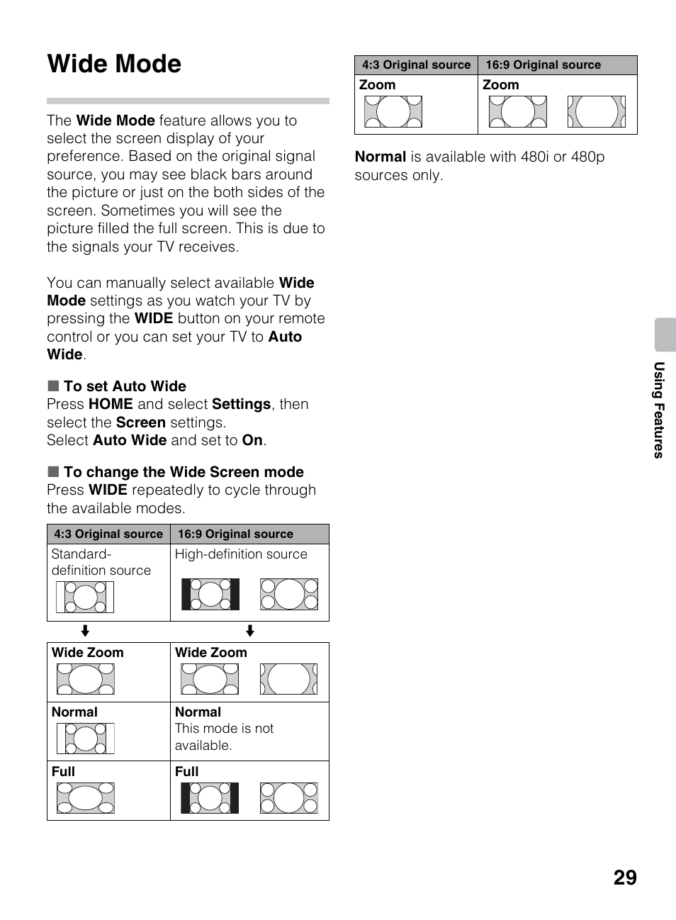 Wide mode | Sony KDL-50R450A User Manual | Page 29 / 68