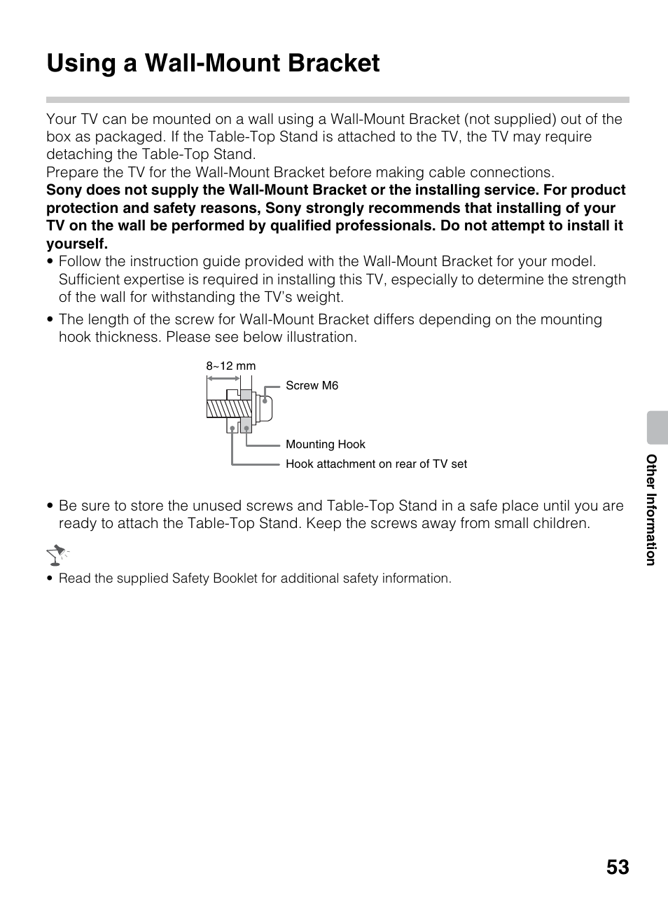 Using a wall-mount bracket | Sony KDL-50R450A User Manual | Page 53 / 68