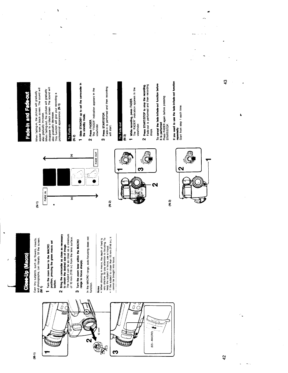 Cl0m>up (macro), Fade-in and fade-out, Close-up (macro) fade-in and fade-out | Sony CCD-TR7 User Manual | Page 21 / 35