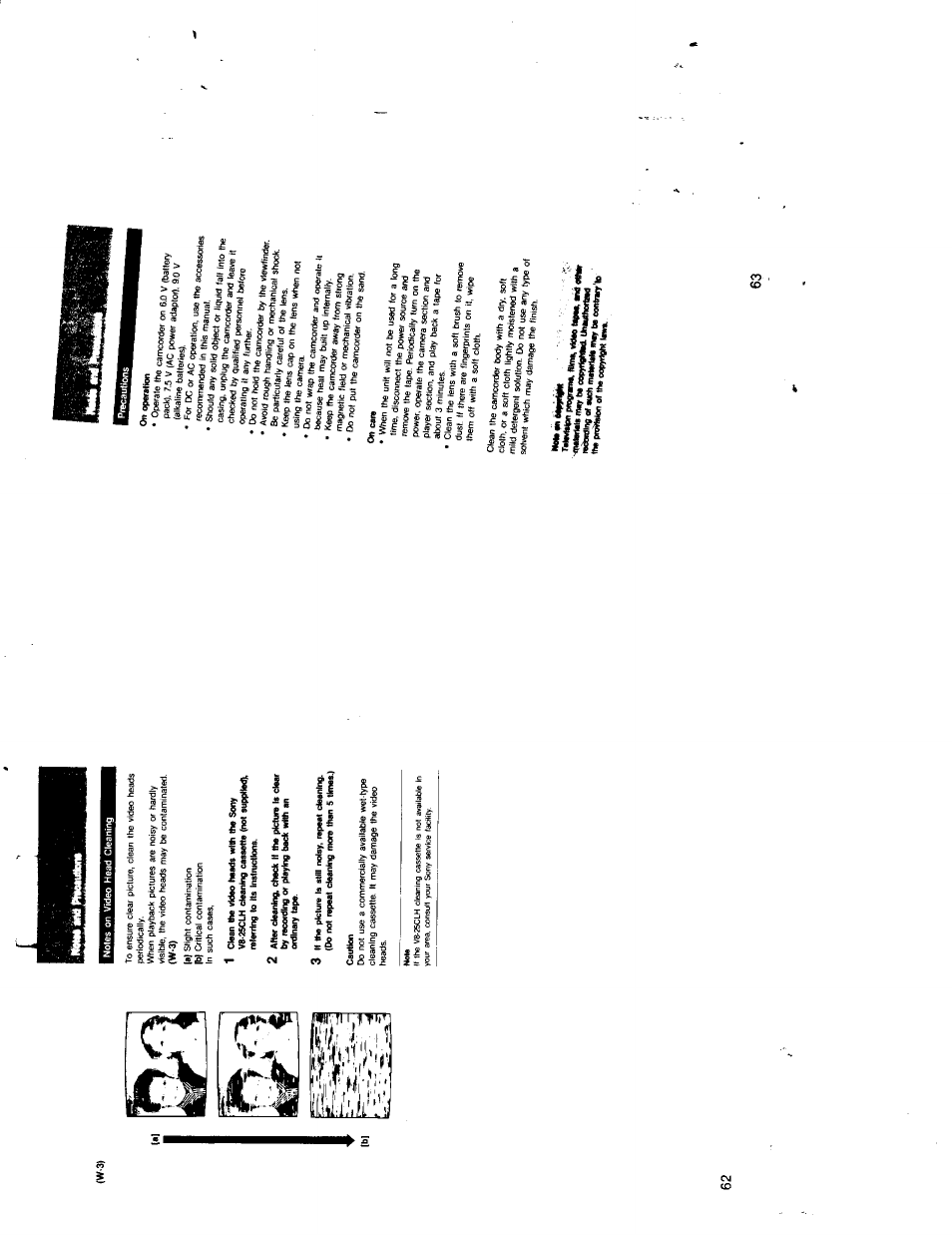 3 if the picture i» ml" r»>i«y. tw, Do not repeat cleaning more than 5 times.), Caution | On operation, On cam, Fhe proitetort of tha eopyrlqm lawt | Sony CCD-TR7 User Manual | Page 31 / 35