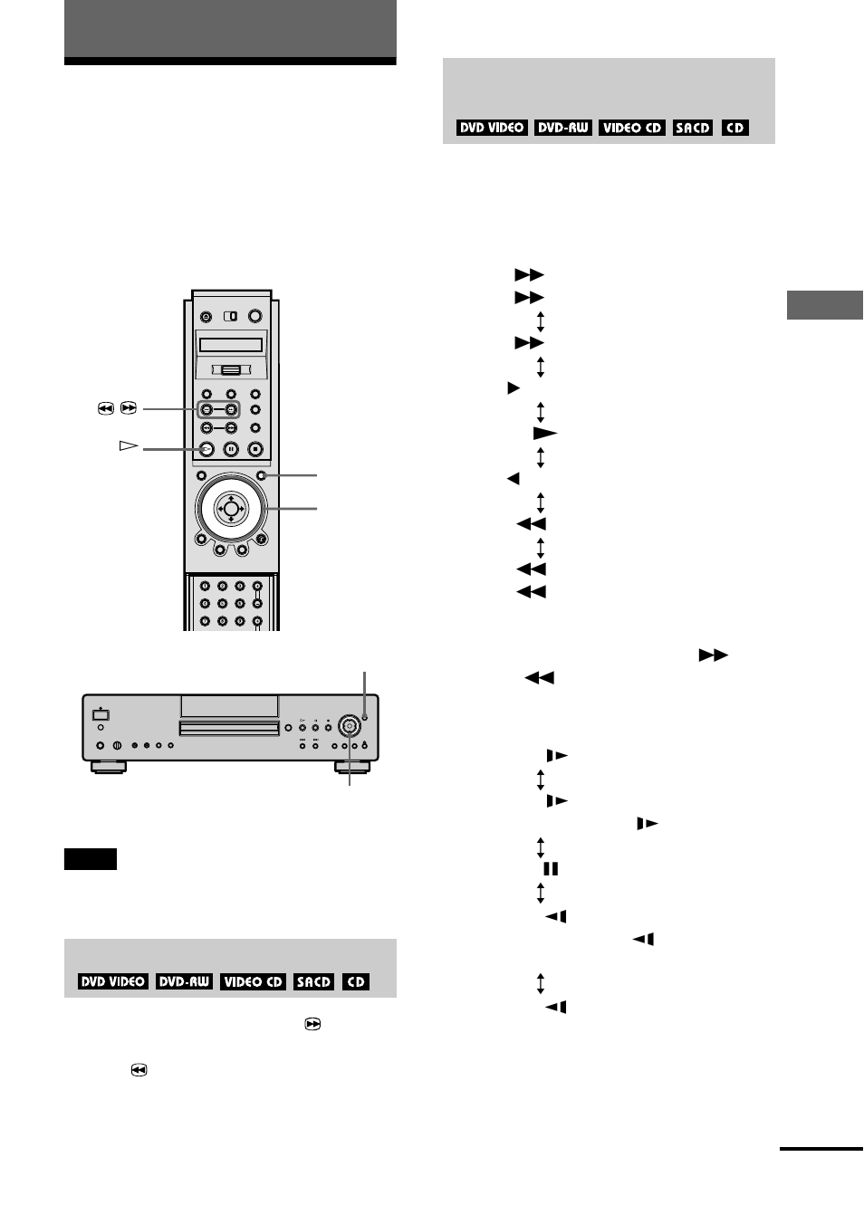 Searching for a scene, Searching for a particular point on a disc, Search, scan, slow-motion play, freeze frame) | Sony DVP-NS900V User Manual | Page 49 / 108