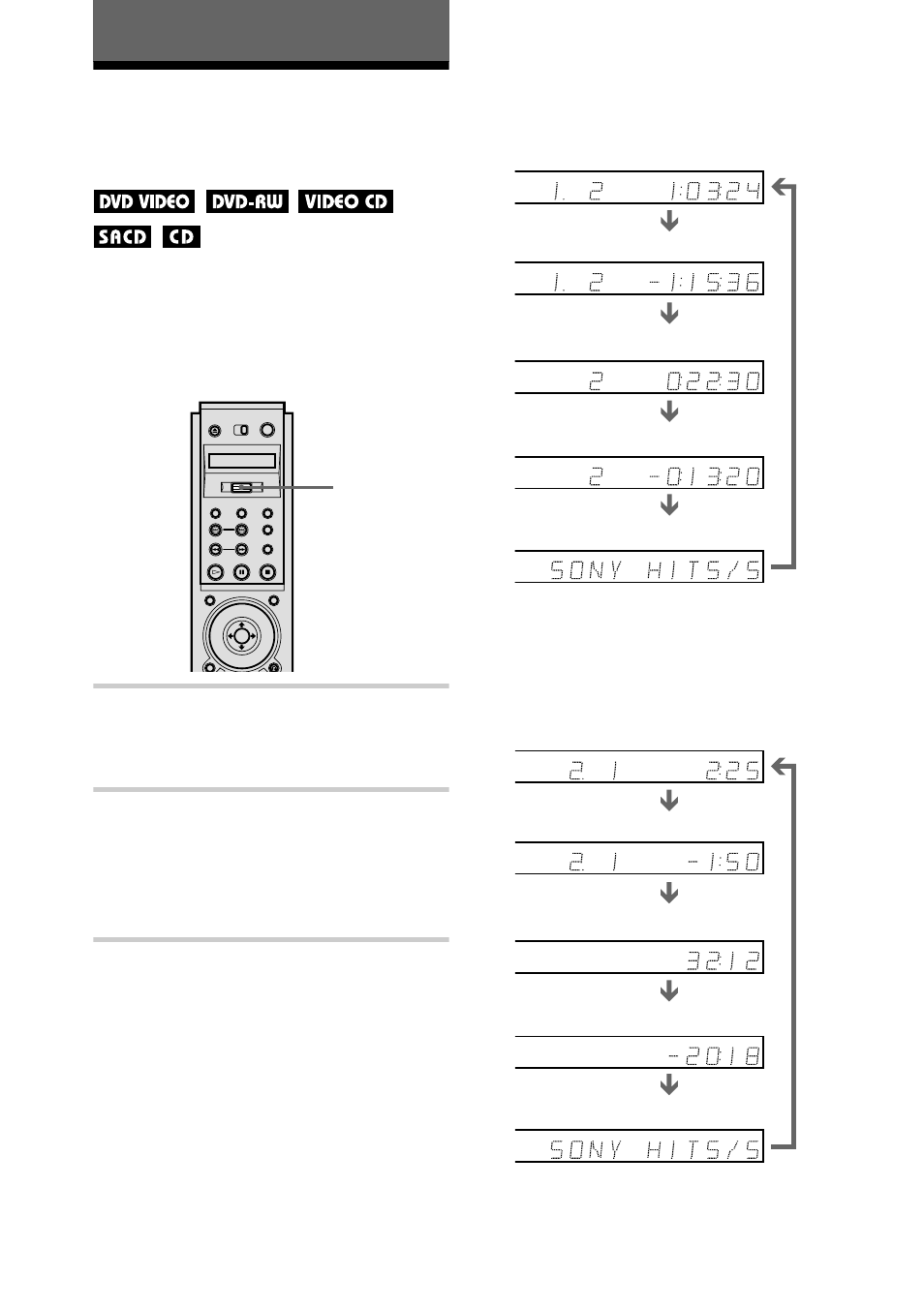 Viewing information about the disc, Viewing the playing time and remaining time on the, Front panel display | R (54), Press down on the scroll key repeatedly, Scroll key | Sony DVP-NS900V User Manual | Page 54 / 108